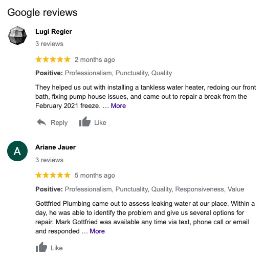 Google Reviews - Plumbing Services in Boerne, Tx